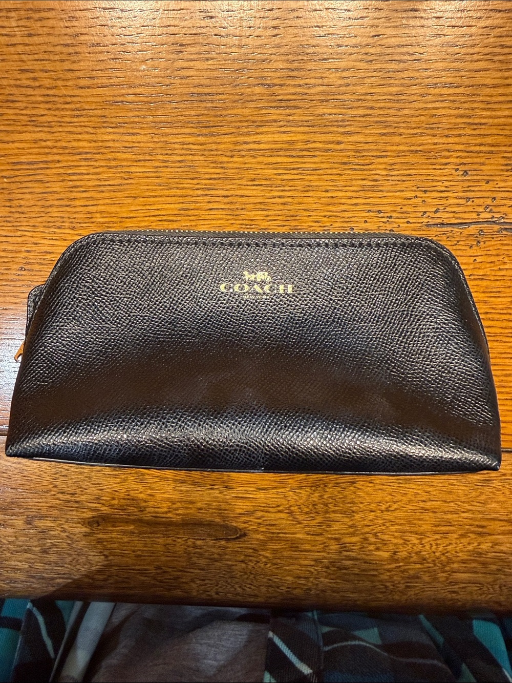 Coach Black Saffiano Leather Toiletry Pouch with Gold Logo
